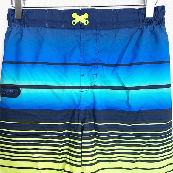 Wonder Nation Blue White Neon Yellow Stripe Boys Built In Underwear Swim Trunks - Picture 2 of 11